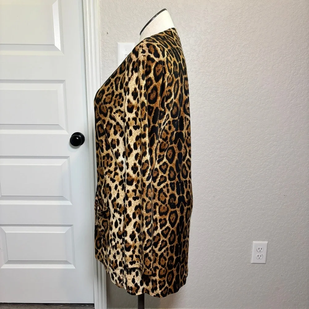 Leopard Print‎ Longline Button Front Cardigan Jacket Brown Black XXL